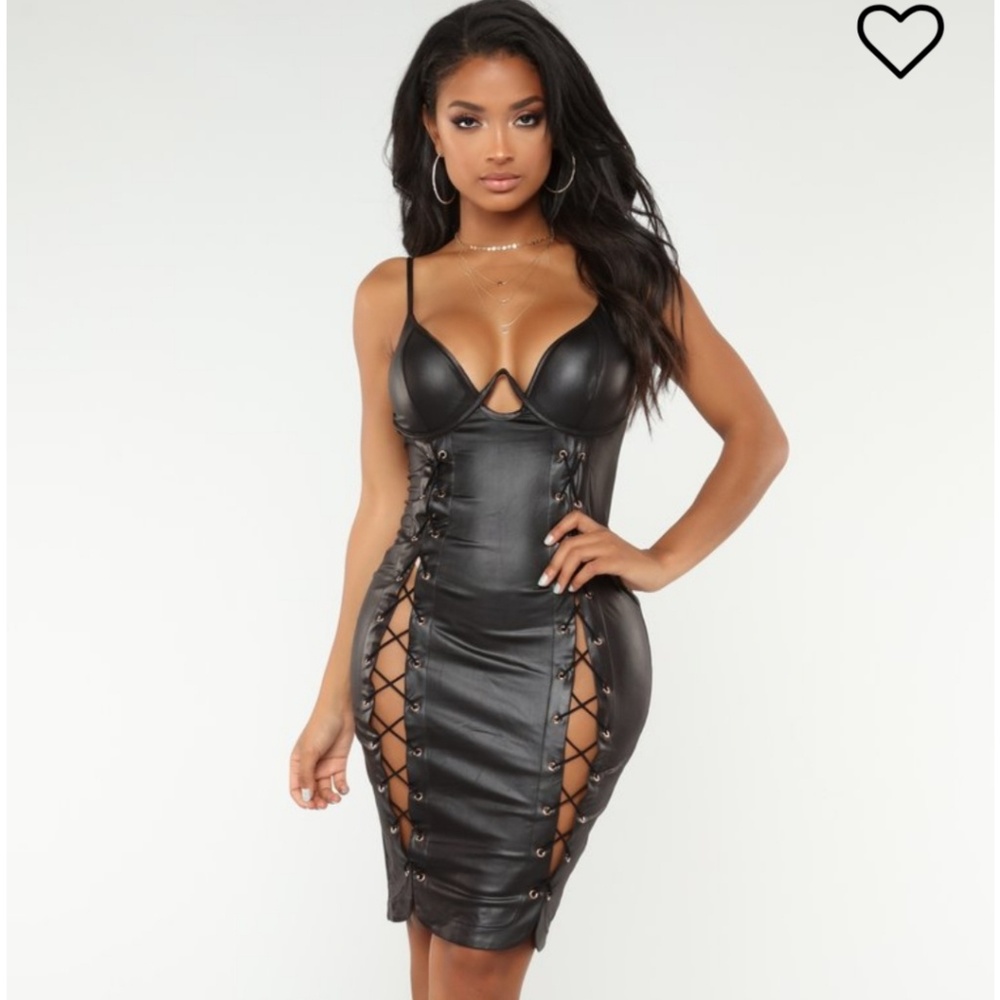Black leather like dress